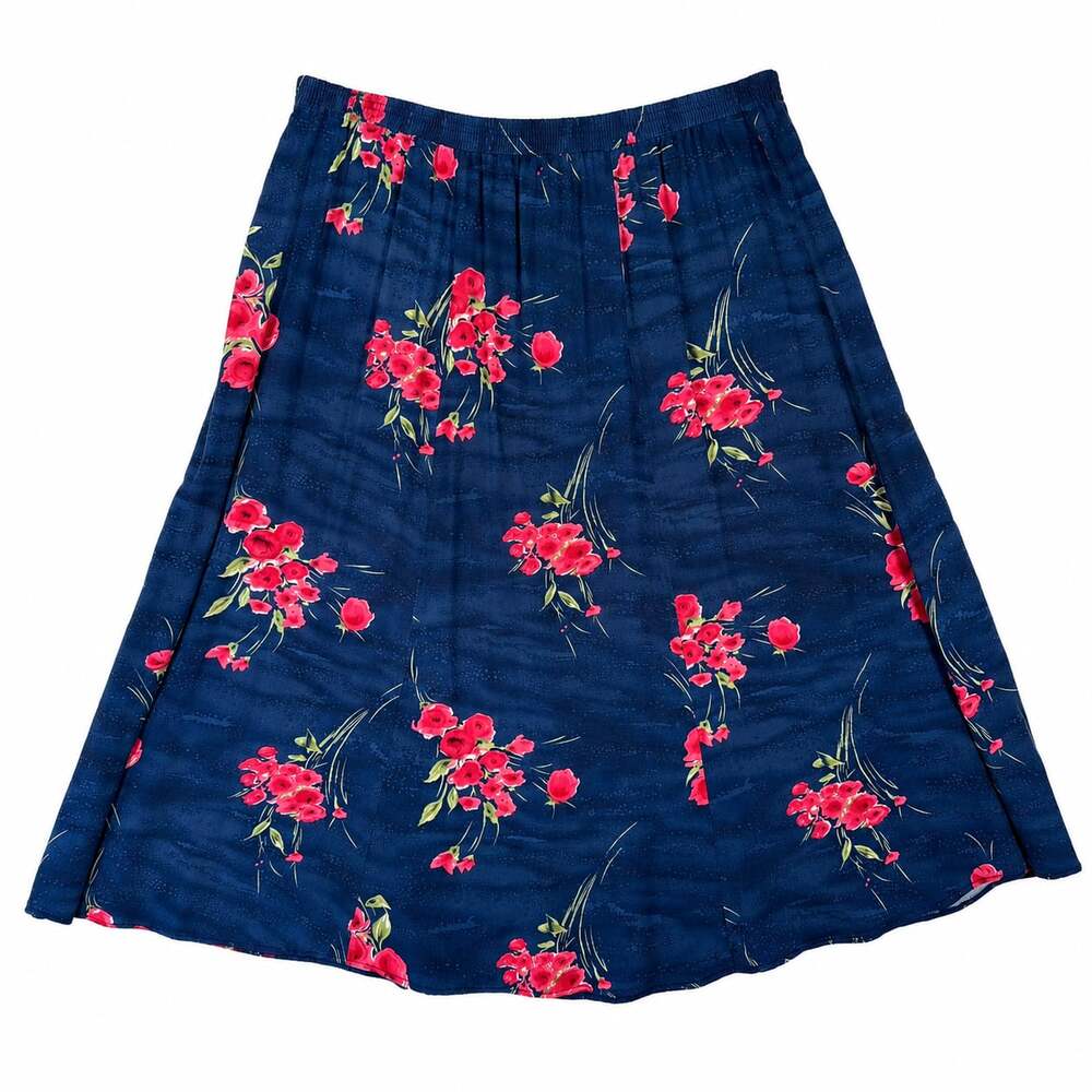 Liz Baker Essentials Blue Floral A-Line Midi Skirt